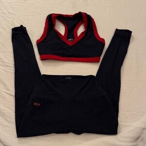 Navy and Red Sports Bra and Leggings Set
